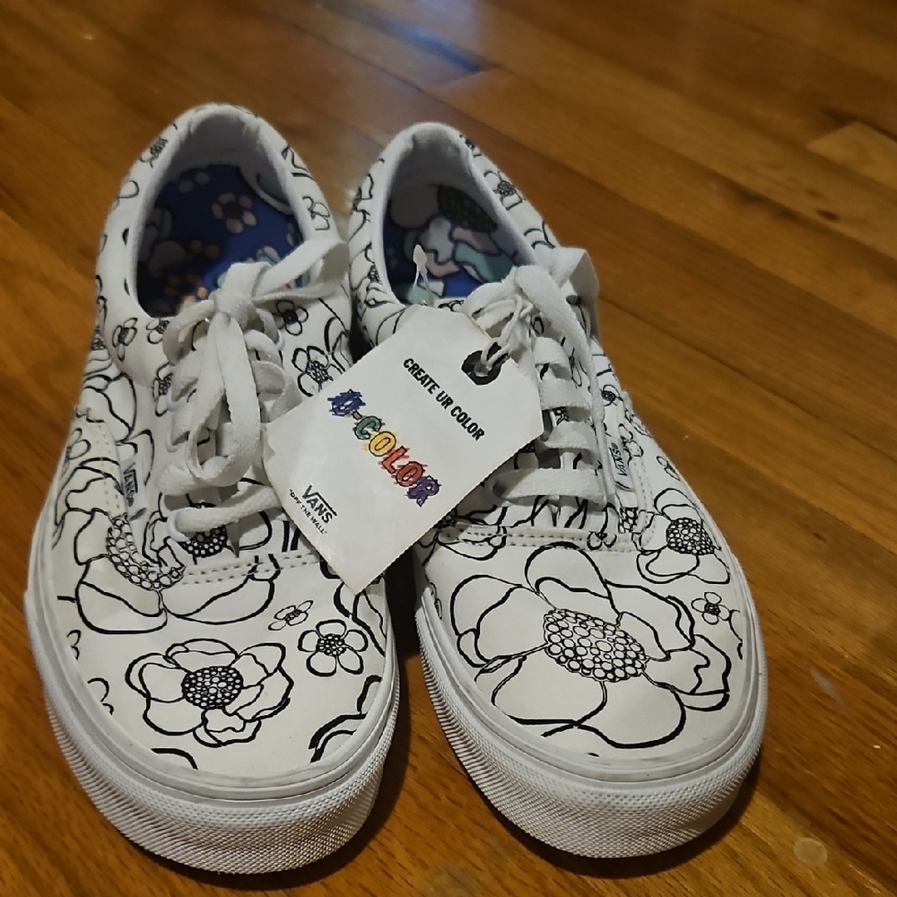 Vans White and Black Floral Sneakers